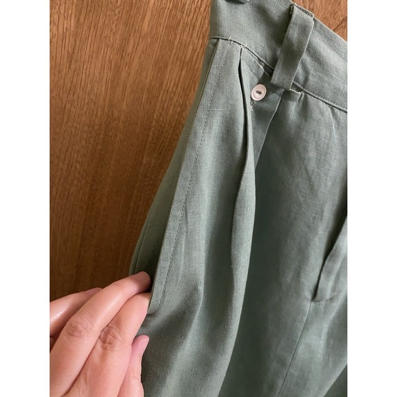 Vintage Ralph Lauren Italian Linen Pencil Skirt Sage Green Button Zip Slit Sz 8 - Picture 6 of 15